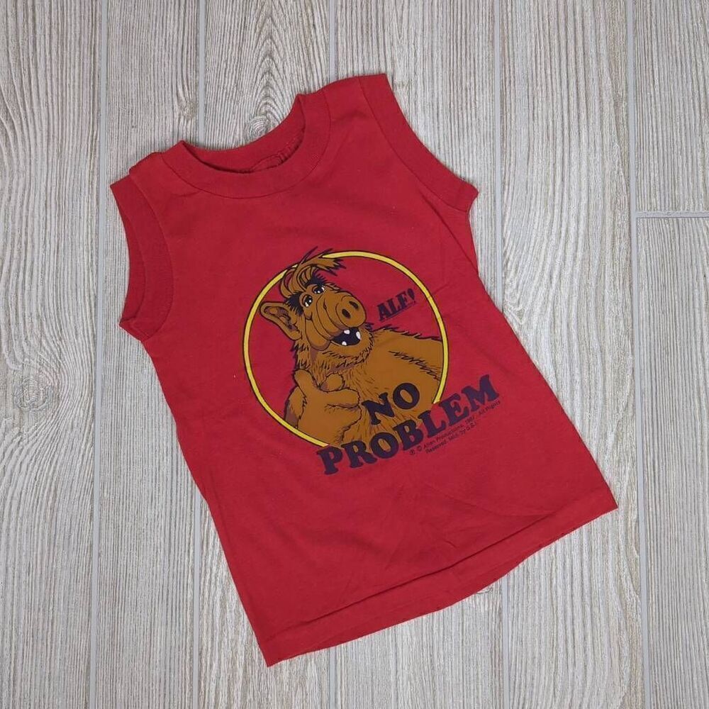 Vtg Tophalf Boys 5/6 Alf No Problem 1987 T Shirt Red Sleeveless Single Stitch